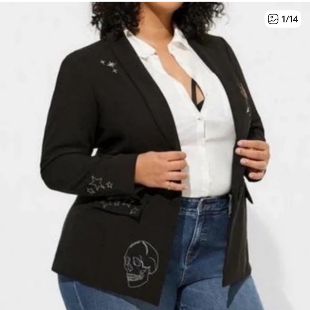 Torrid Skull Heart Star Embroidered Classic Blazer Black
